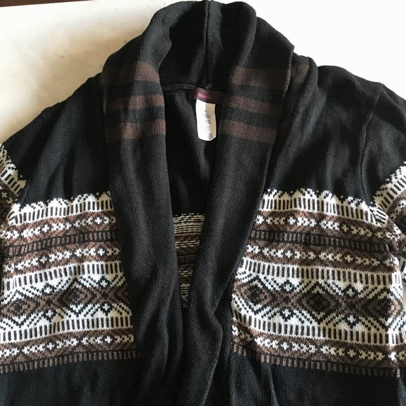 NWOT! New! Mark neutral knit long open cardigan, black, brown, fair isle, belt - Picture 6 of 12
